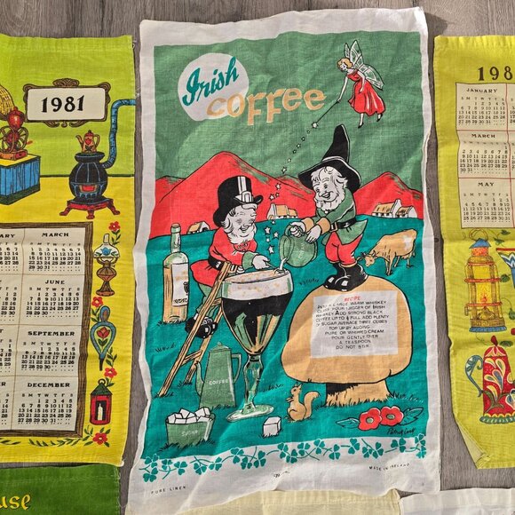 Vintage Decorative Calendar Tea Towels 1979-1983 Lot Of 7 Mixed Design Cotton Li - Picture 8 of 9